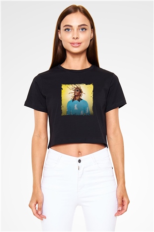 Young Thug Baskılı Crop Top Siyah Kadın Tişört