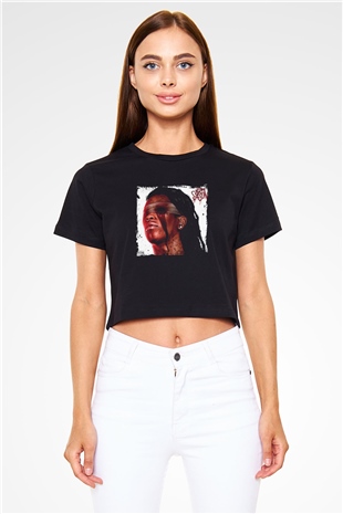 Young Thug Baskılı Crop Top Siyah Kadın Tişört