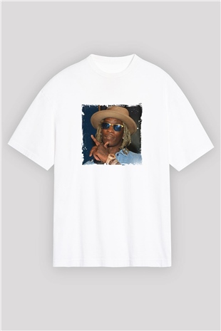 Young Thug Baskılı Oversize Beyaz Tişört