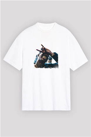 Young Thug Baskılı Oversize Beyaz Tişört