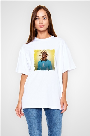 Young Thug Baskılı Oversize Beyaz Tişört