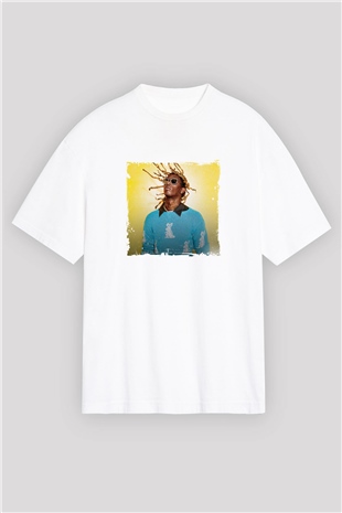 Young Thug Baskılı Oversize Beyaz Tişört