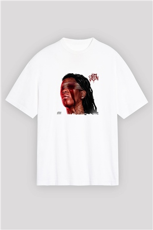 Young Thug Baskılı Oversize Beyaz Tişört
