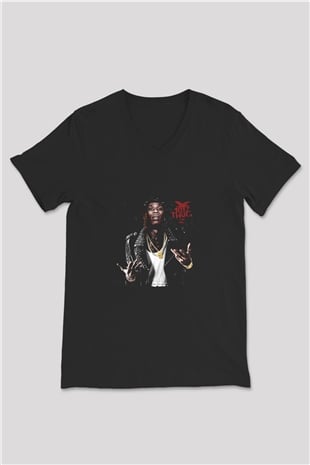 Young Thug Baskılı Unisex Siyah V Yaka Tişört