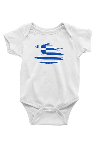 Yunanistan Baskılı Beyaz Unisex Bebek Body - Zıbın