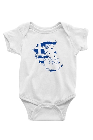 Yunanistan Baskılı Beyaz Unisex Bebek Body - Zıbın