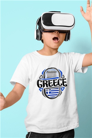 Yunanistan Baskılı Beyaz Unisex Çocuk Tişört