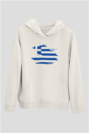 Yunanistan Beyaz Unisex Kapşonlu Sweatshirt