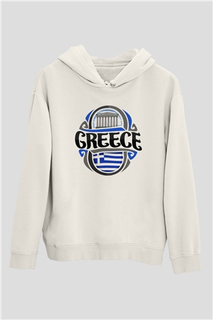 Yunanistan Beyaz Unisex Kapşonlu Sweatshirt