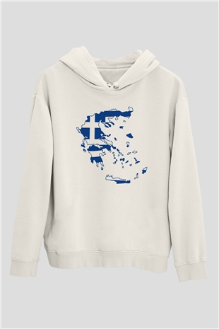 Yunanistan Beyaz Unisex Kapşonlu Sweatshirt