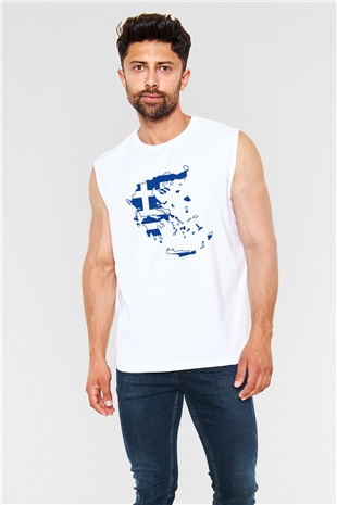 Yunanistan Beyaz Unisex Kolsuz Tişört