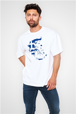 Yunanistan Beyaz Unisex Oversize Tişört T-Shirt