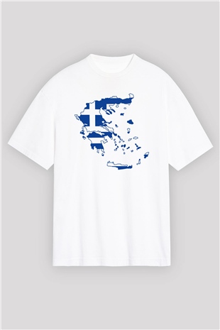 Yunanistan Beyaz Unisex Oversize Tişört T-Shirt