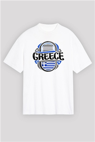 Yunanistan Beyaz Unisex Oversize Tişört T-Shirt