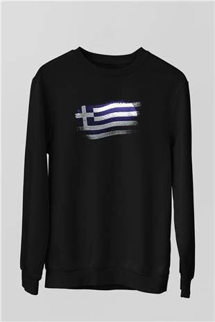 Yunanistan - Greece Bayrağı Baskılı Unisex Siyah Sweatshirt