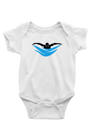 Yüzme Baskılı Beyaz Unisex Bebek Body - Zıbın