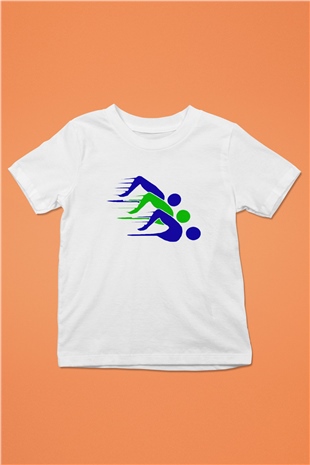 Yüzme Baskılı Beyaz Unisex Çocuk Tişört