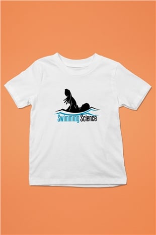 Yüzme Baskılı Beyaz Unisex Çocuk Tişört