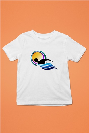 Yüzme Baskılı Beyaz Unisex Çocuk Tişört