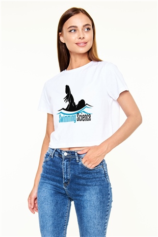 Yüzme Beyaz Croptop Tişört