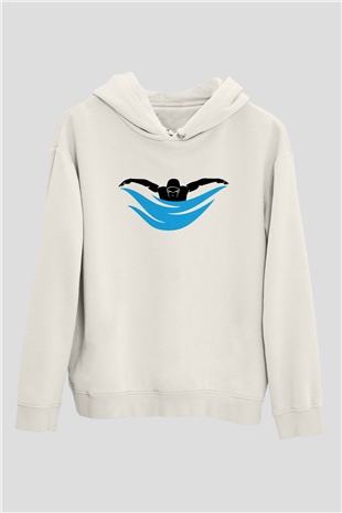 Yüzme Beyaz Unisex Hoodie