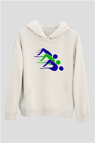Yüzme Beyaz Unisex Hoodie