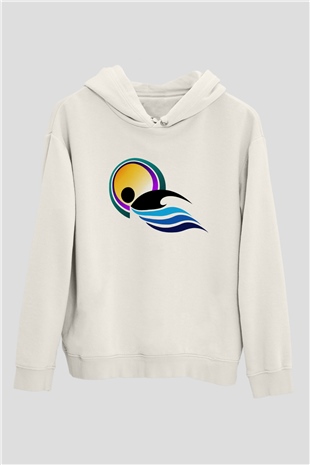 Yüzme Beyaz Unisex Hoodie