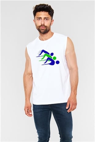 Yüzme Beyaz Unisex Kolsuz Tişört