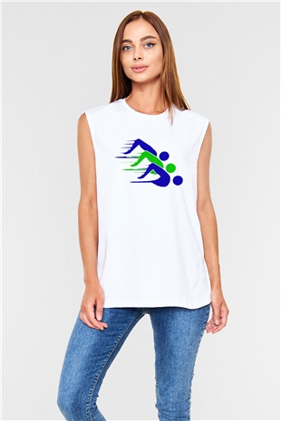 Yüzme Beyaz Unisex Kolsuz Tişört