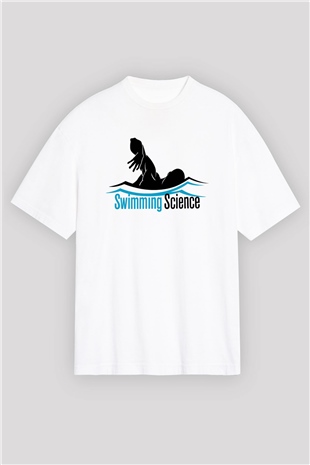 Yüzme Beyaz Unisex Oversize Tişört T-Shirt