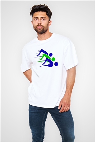 Yüzme Beyaz Unisex Oversize Tişört T-Shirt