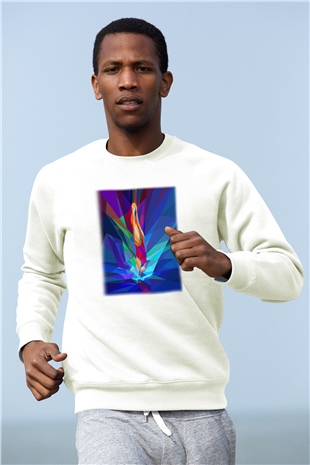 Yüzme Beyaz Unisex Sweatshirt