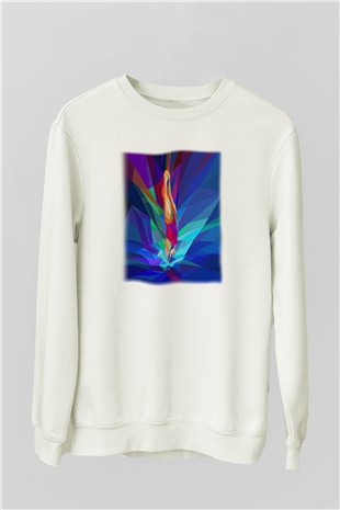 Yüzme Beyaz Unisex Sweatshirt