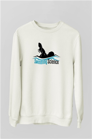 Yüzme Beyaz Unisex Sweatshirt