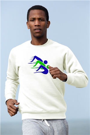 Yüzme Beyaz Unisex Sweatshirt