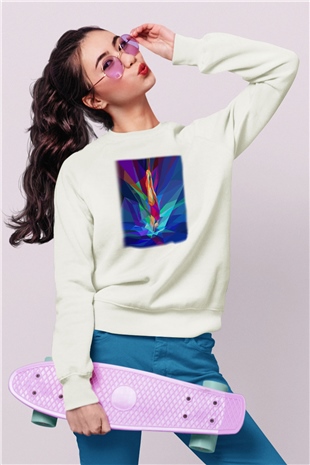 Yüzme Beyaz Unisex Sweatshirt