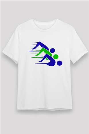 Yüzme Beyaz Unisex Tişört T-Shirt - TişörtFabrikası