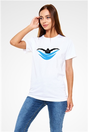 Yüzme Beyaz Unisex Tişört T-Shirt - TişörtFabrikası