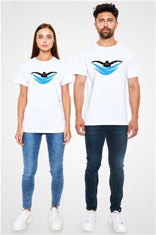 Yüzme Beyaz Unisex Tişört T-Shirt - TişörtFabrikası