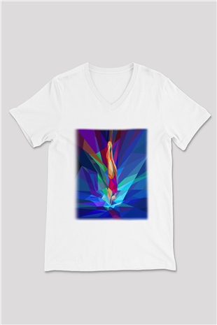 Yüzme Beyaz Unisex V Yaka Tişört T-Shirt