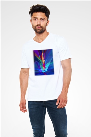 Yüzme Beyaz Unisex V Yaka Tişört T-Shirt
