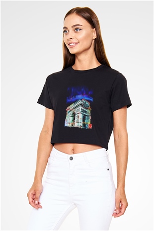 Zafer Takı Siyah  Crop Top Tişört