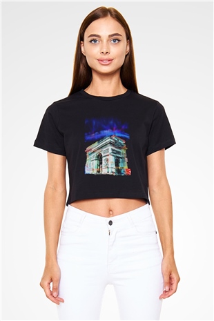 Zafer Takı Siyah  Crop Top Tişört