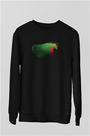 Zambiya - Zambia Bayrağı Baskılı Unisex Siyah Sweatshirt