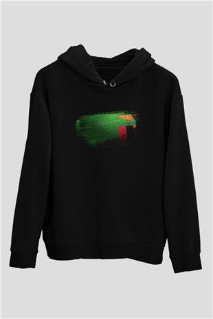 Zambiya - Zambia Bayrağı Baskılı Unisex Siyah Kapüşonlu Sweatshirt