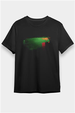 Zambiya - Zambia Bayrağı Baskılı Unisex Siyah Tişört