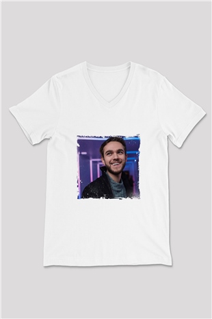 Zedd Baskılı Beyaz V Yaka Unisex Tişört