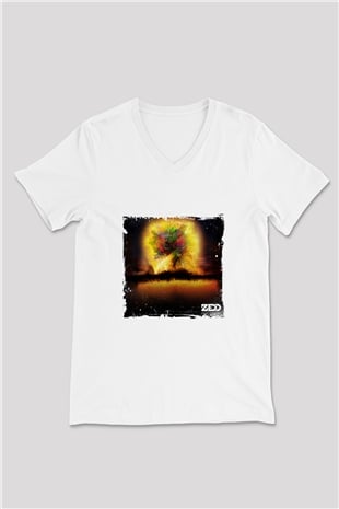 Zedd Baskılı Beyaz V Yaka Unisex Tişört