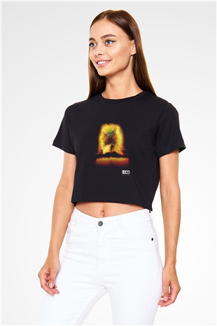 Zedd Baskılı Crop Top Siyah Kadın Tişört