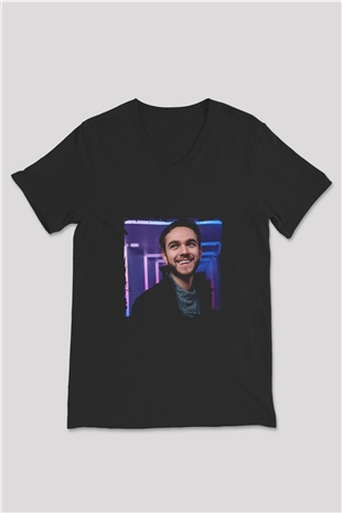 Zedd Baskılı Unisex Siyah V Yaka Tişört